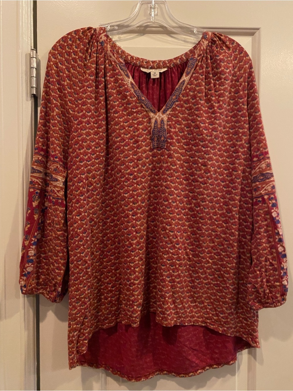 Lucky Brand M Women’s Boho Tunic in Rust with Cream and Blue Accents